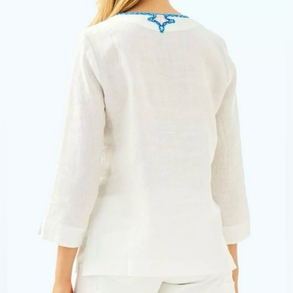 Lilly Pulitzer Amelia Island Embroidered Linen Tunic Top White Size Small - Picture 4 of 10